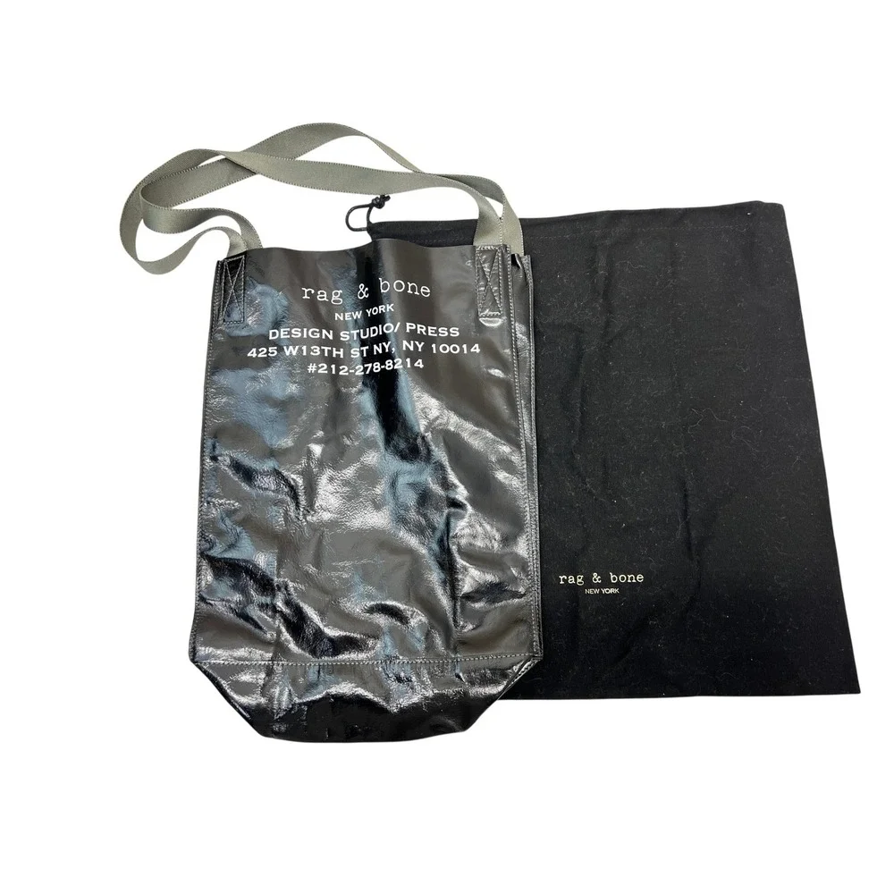 Rag & Bone Tote Bag Womens OS Black Excellent Patent Design Studio‎ Logo Olive